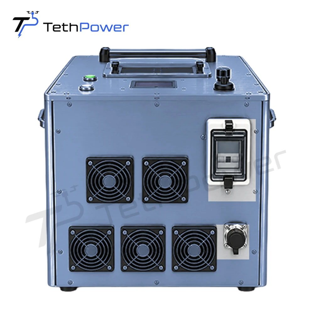 TethPower TP-T-M400 RAL 5014 Pigeon Blue ground power unit, front view