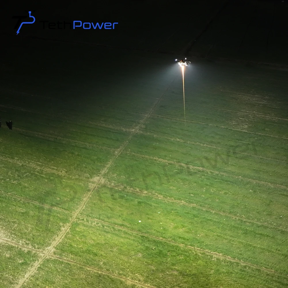 TethPower TP-Matrice M400 tethered lighting system illuminating a field at night