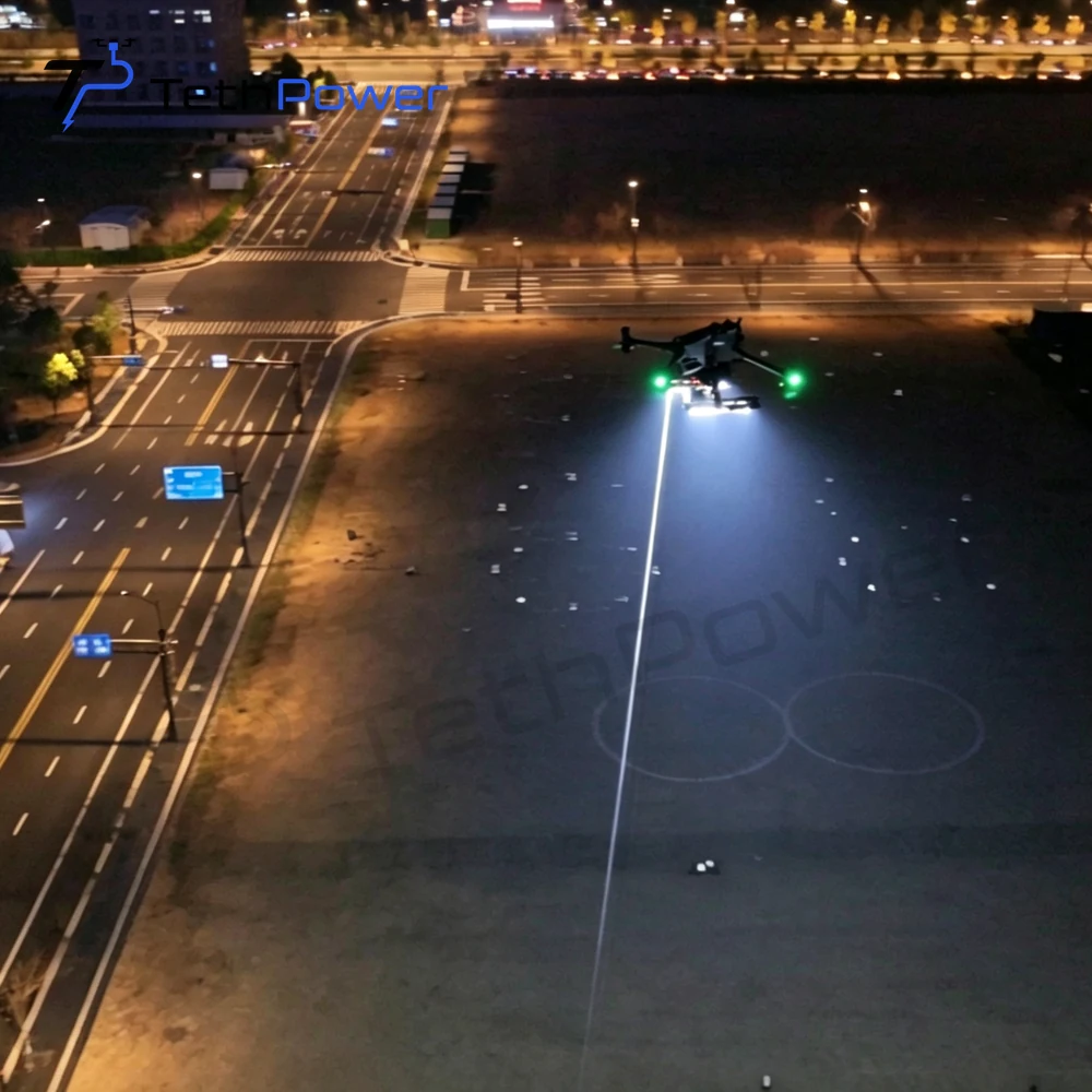 TethPower TP-Matrice M400 tethered lighting system illuminating an urban site at night