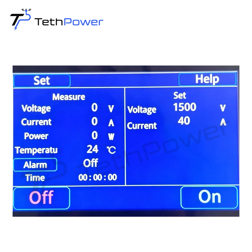 Shared TethPower ST-series control display showing 1500V and 40A settings