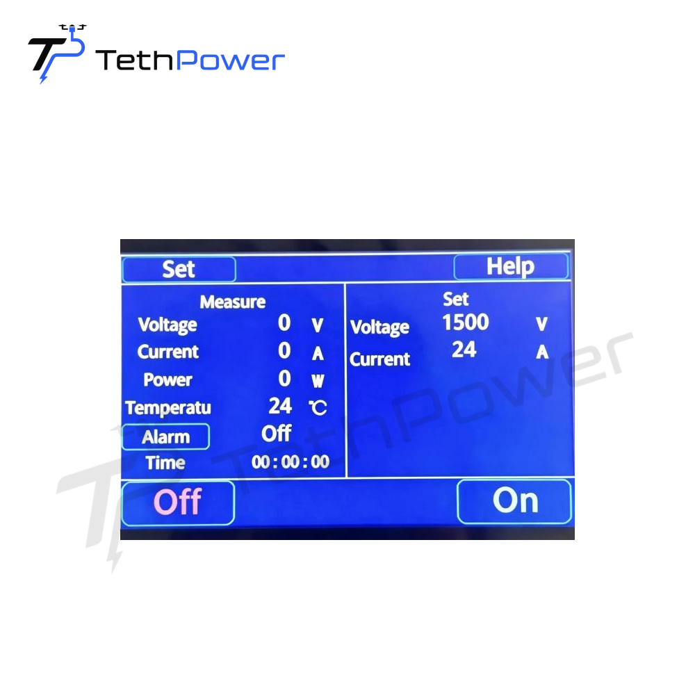 TethPower TP-T36 display showing 1500 V and 24 A settings