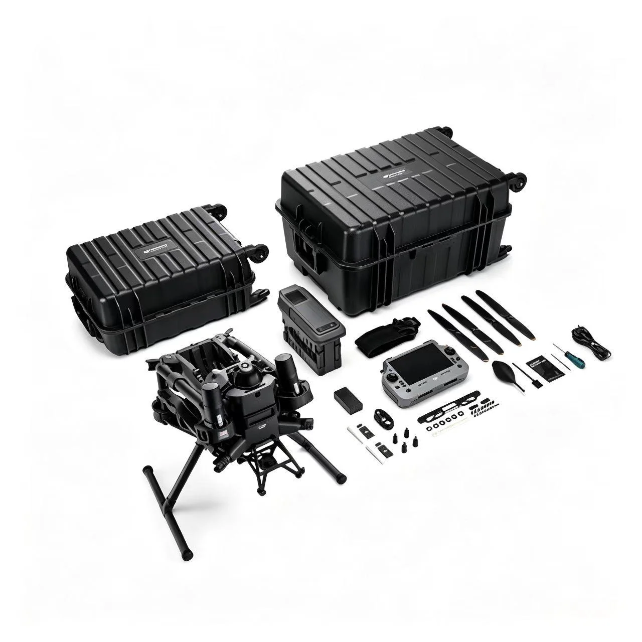 Representative DJI Matrice 400 field kit for a dual-aircraft broadcasting and inspection operating concept.