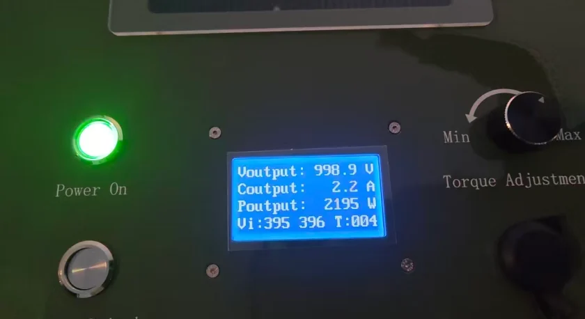 Tethered drone ground power display showing approximately 999 V output during a surveillance system test.